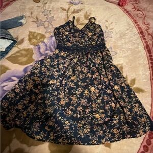 Floral Spaghetti-Strap Mini Dress in Navy